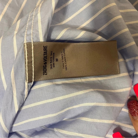 Zadig & Voltaire Tais Raye Tag Stripe Cotton Graphic Shirt - Picture 11 of 13